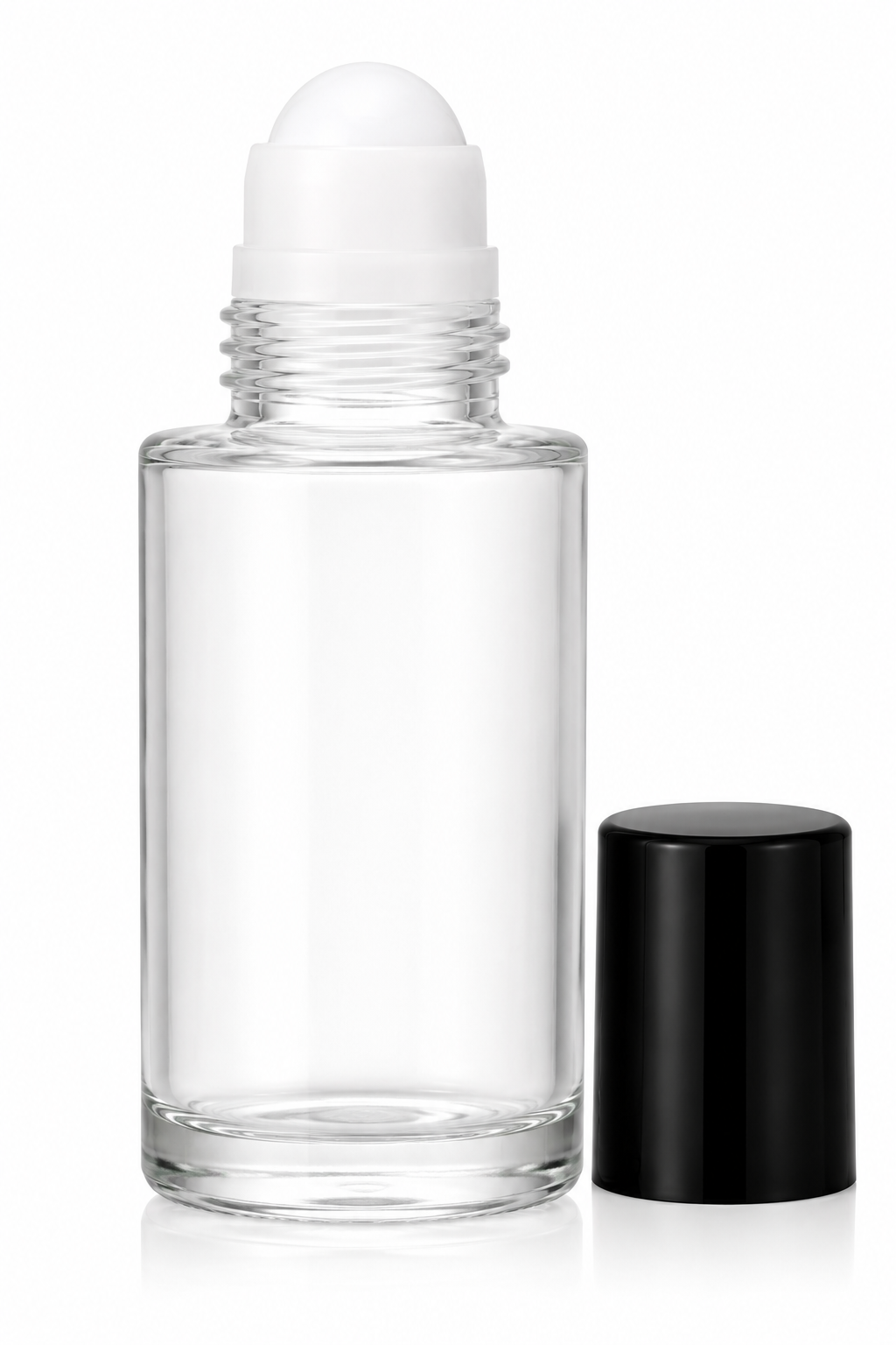 1oz clear glass roll-on bottle with black cap
