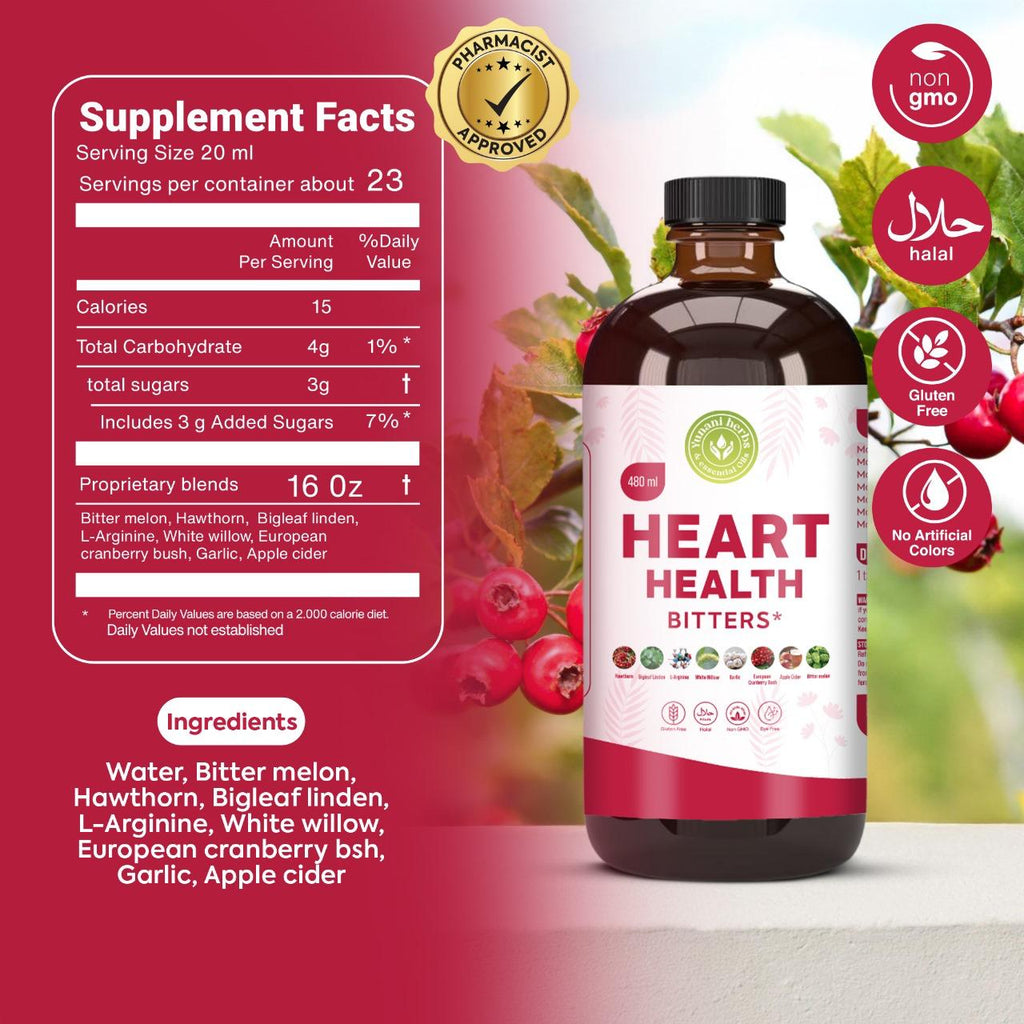 Heart Health Bitters supplement facts and ingredients label